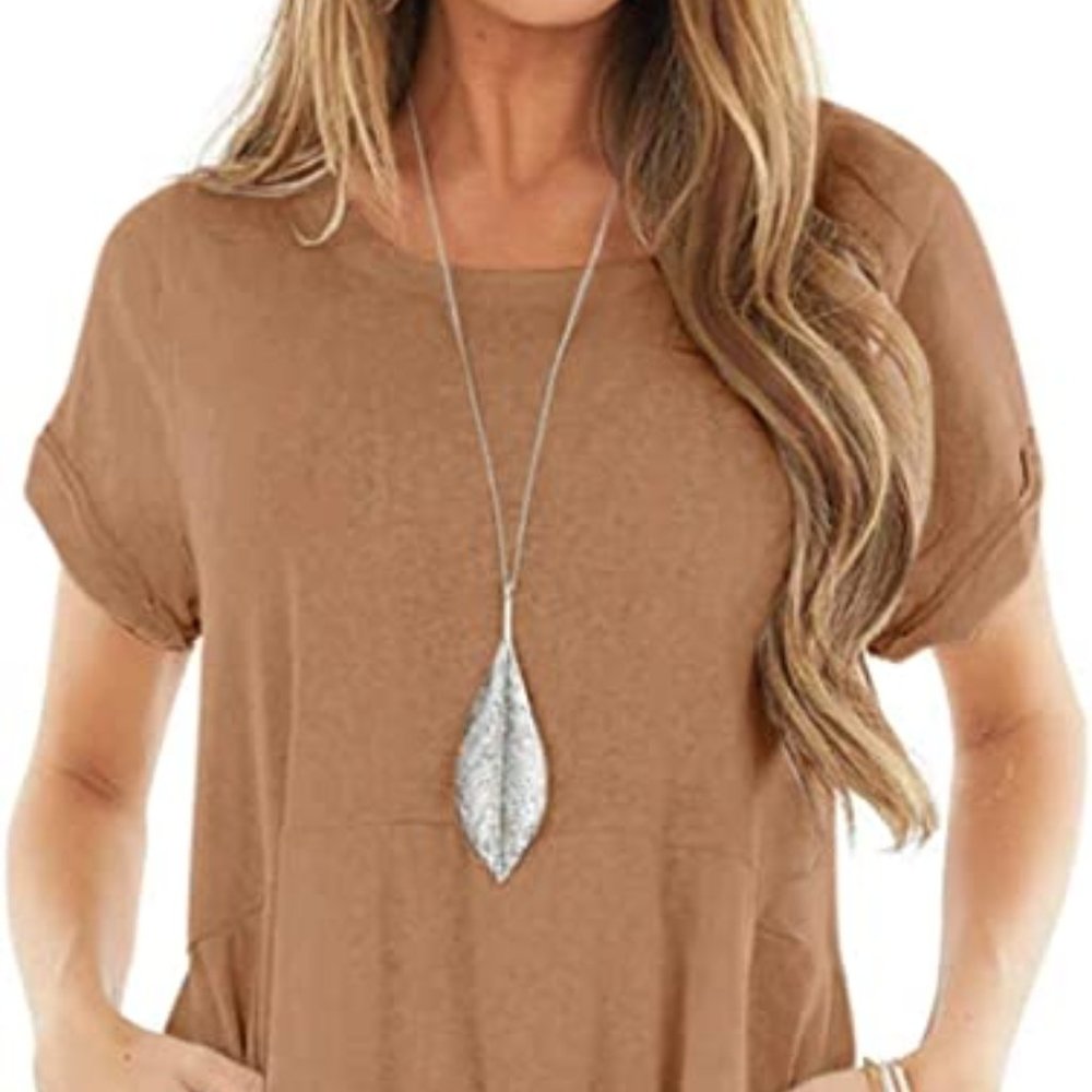 T-Shirt Ruffle Swing Dress with Pockets - Khaki